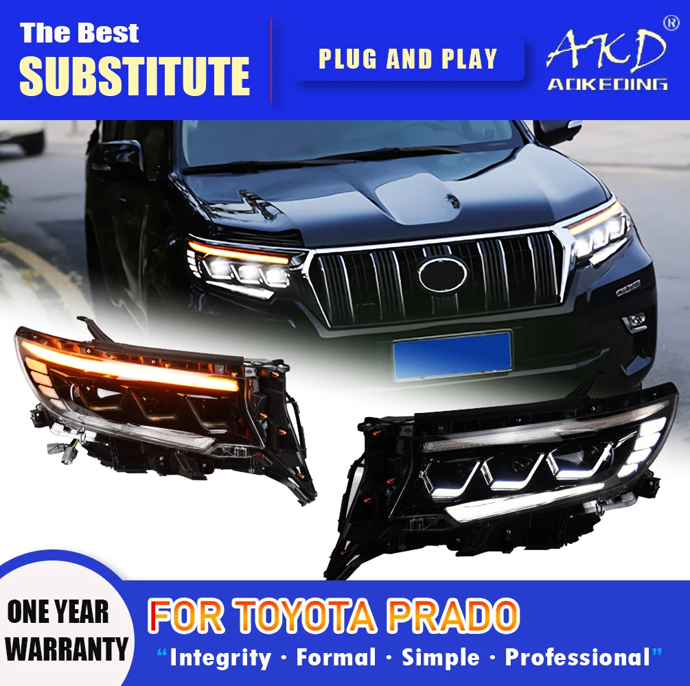 

AKD Head Lamp for Toyota Prado LED Headlight 2018-2021 Headlights Prado DRL Turn Signal High Beam Angel Eye Projector Lens