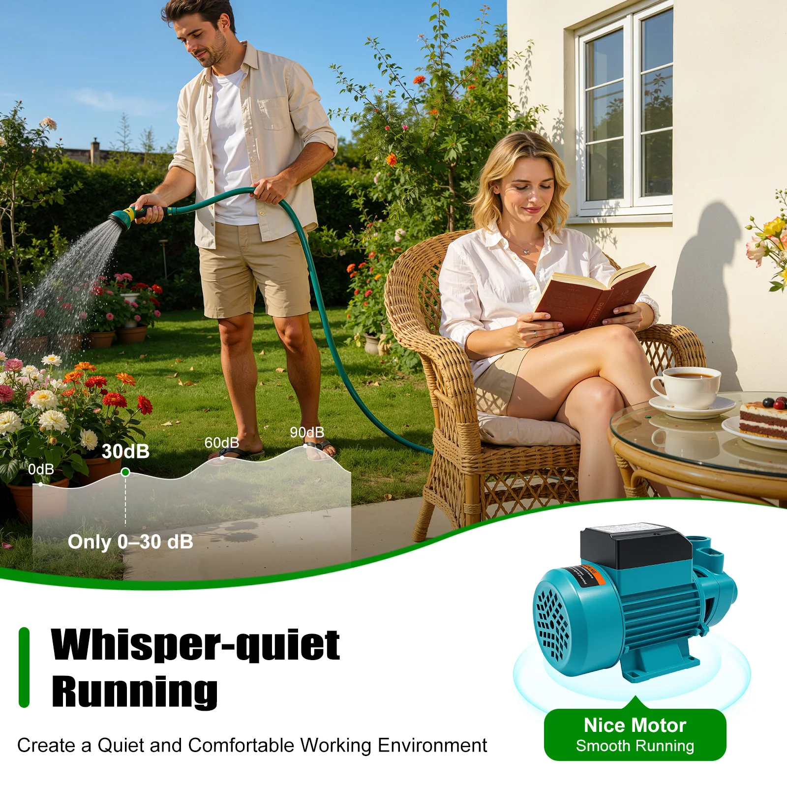 220V 370W Elektrische Wasserpumpe, geräuscharme Wassertransferpumpe, Hochleistungs-Reinwasserpumpe für Garten-, Bauernhof- und Tiefbrunnenbewässerung – Detail 6