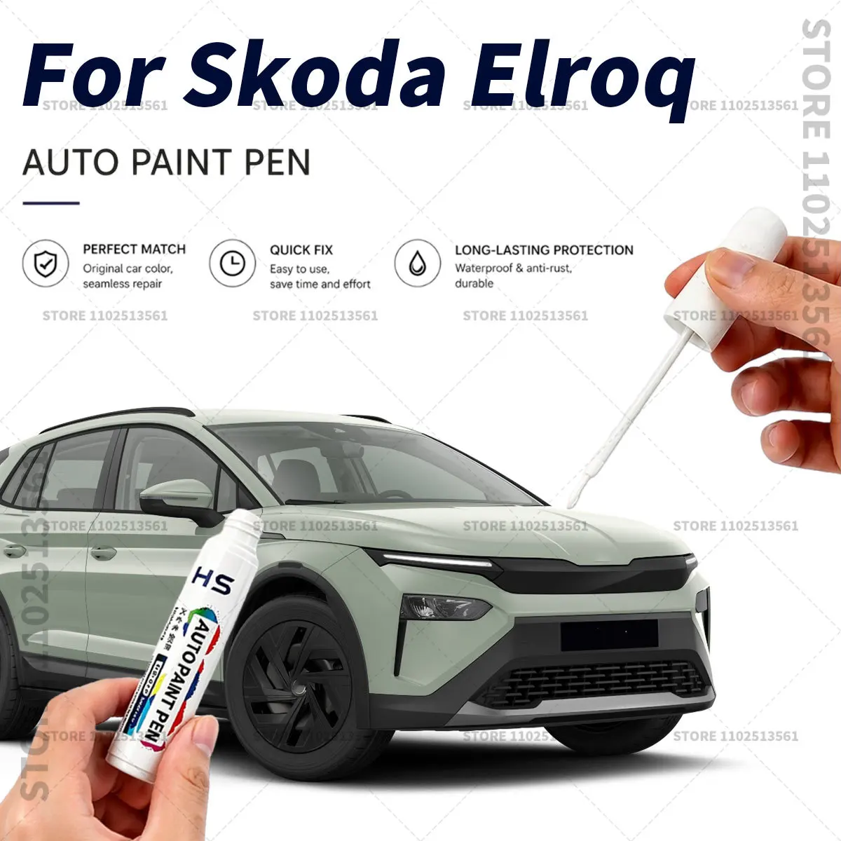 For Skoda Elroq Car Touch Up Paint Pen Deep Scratch Repair Auto Paint Brush Brilliant Silver Race blue Velvet red Magic black