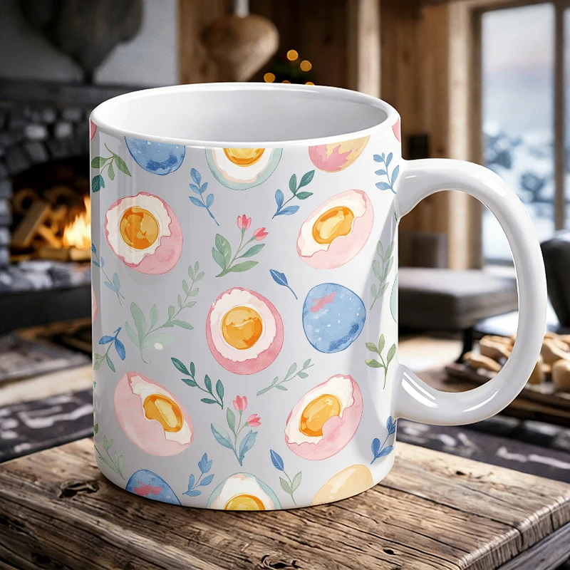 Watercolor Easter egg floral all-over print ceramic cup, coffee cup, milk cup, office tea cup, drinking cup, does not fade