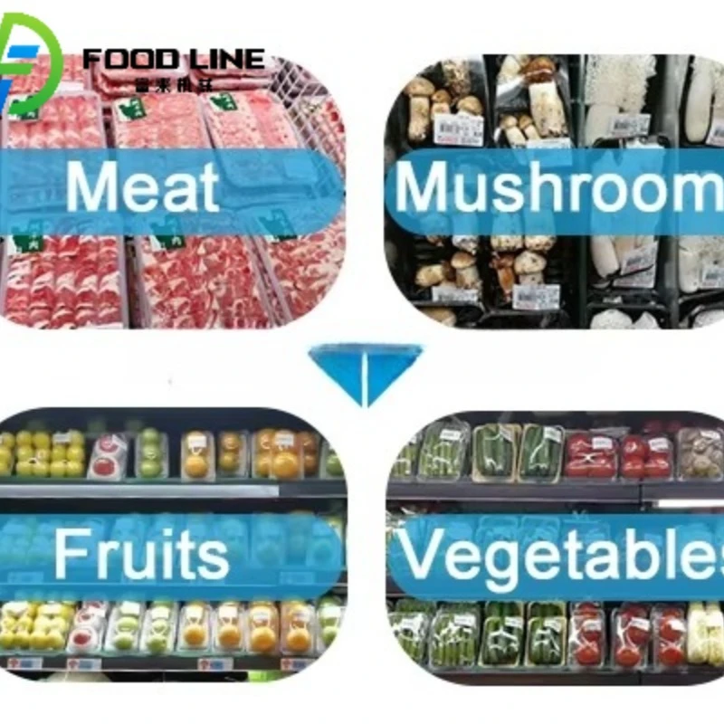 Mucosal Stretch Film Packaging Machine for Supermarket Fruits, Vegetables, Meat, Fish, and Seafood Packaging
