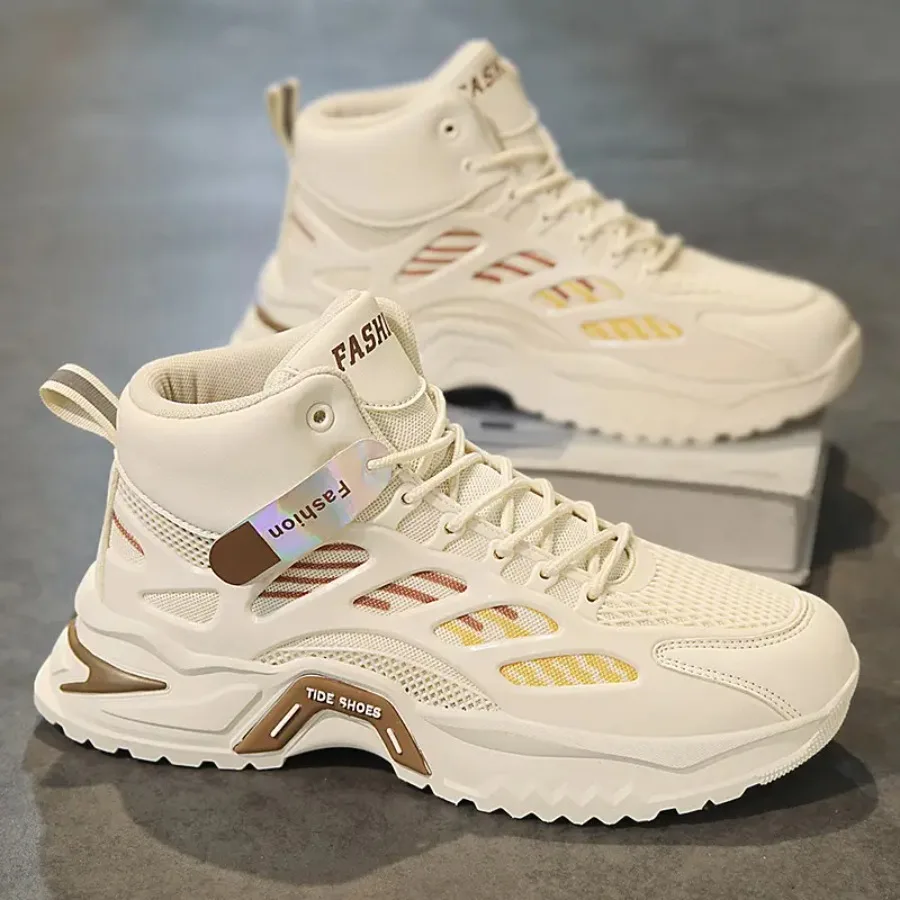 

Men'S Spring 2025 New Teen Sneakers Casual High-Top Breathable Mesh Height Increasing Daddy Versatile Fashion Shoes with Upper