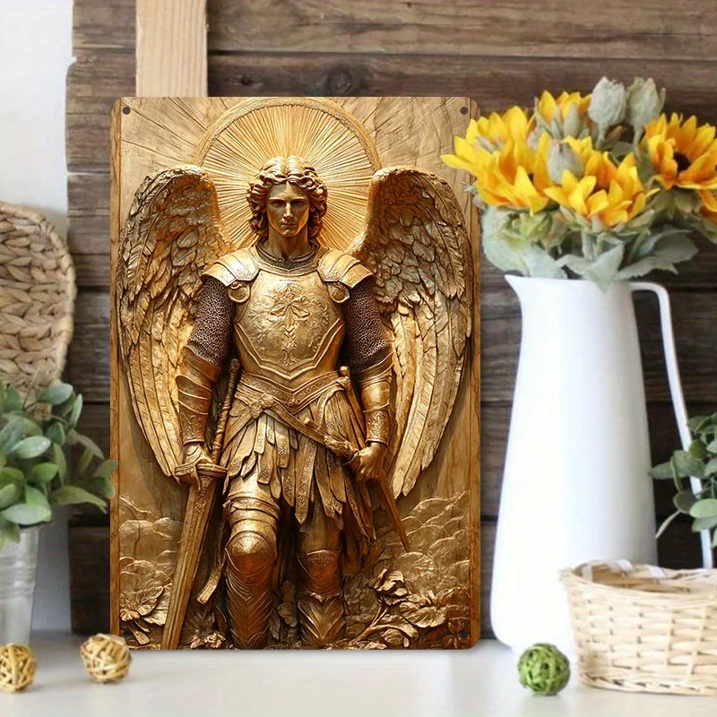 

Golden Archangel Michael Aluminum Wall Art, Hippie Decor for Cafes, Bedrooms, Bars, Decorative Wall Poster, 8X12 in/12X18 in 1Pc