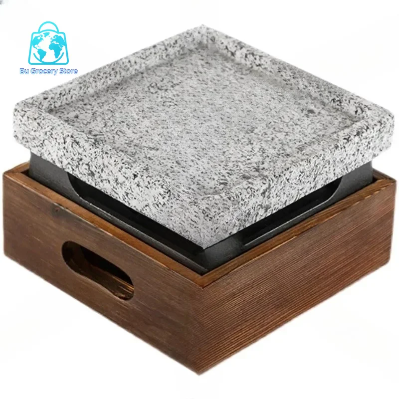 Grooved Dense Hole Volcanic Rock Barbecue Pan Japanese Style Barbecue Grill Teppanyaki High Temperature Stone Plate