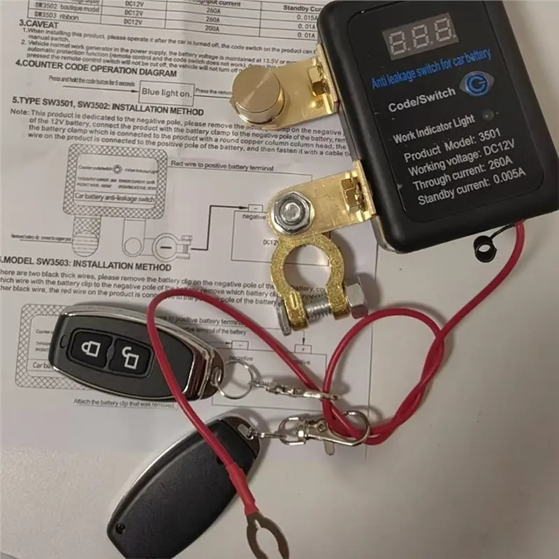 12V Car Battery Anti-Leakage Power-Off Switch 260A Automatic Intelligent Remote Control Disconnect Switchs