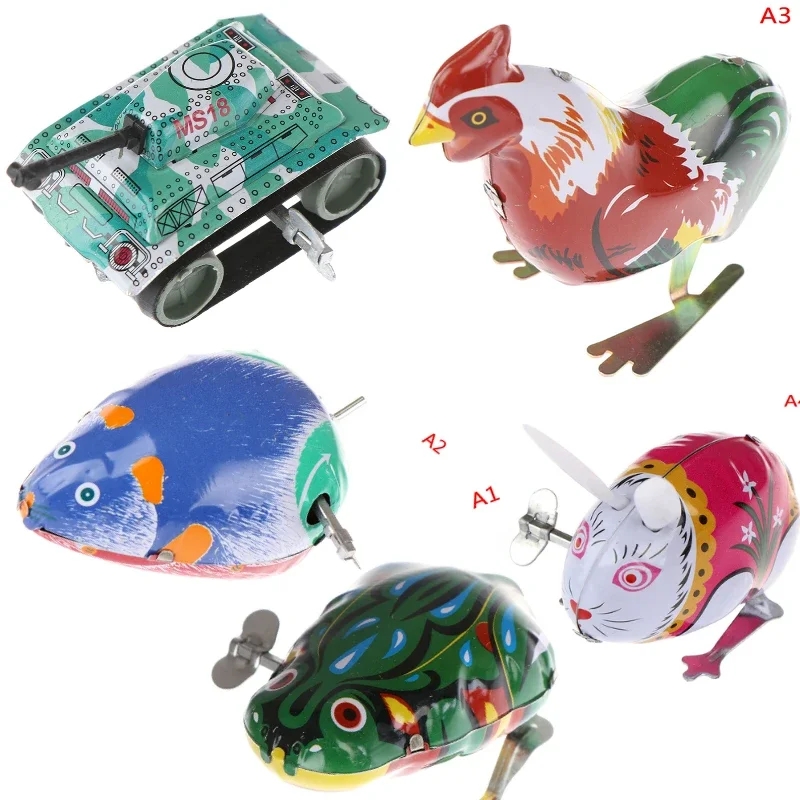 NOWOŚĆ Kids Classic Tin Wind Up Clockwork Toys Jumping Iron Frog Rabbit Cock Toy Figurki akcji Zabawka dla dzieci Klasyczna zabawka dla dzieci