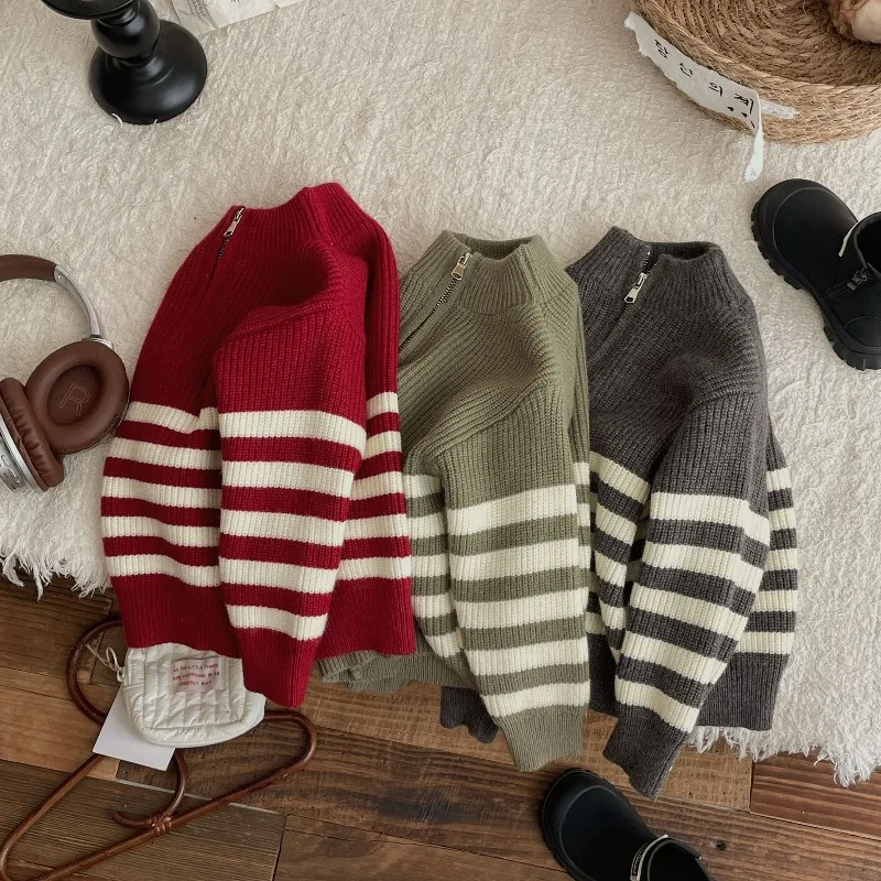 

Children Boys Autumn Sweater New Striped Long Sleeve Toddler Kid Boys Pullovers Casual Versatile Warm Infant Babys Boys Knitwear