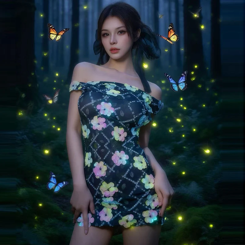 Vrouwen Stage Catwalk Jurk Pailletten Bloem Feestjurken Zanger Jazzdans Kostuum Festival Outfit Bar Nachtclub Kleding XS10536