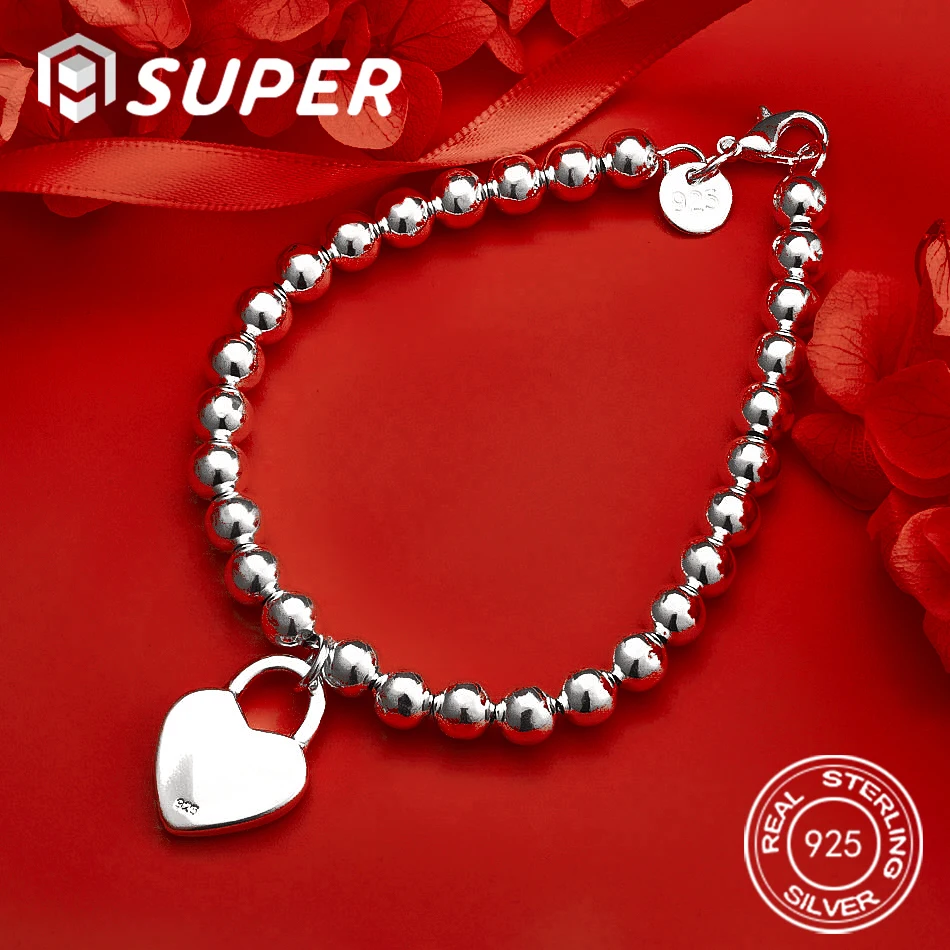 

ALISuper 925 sterling silver luxury exquisite heart-shaped lock pendant bracelet women's party gift accessories wedding jewelry