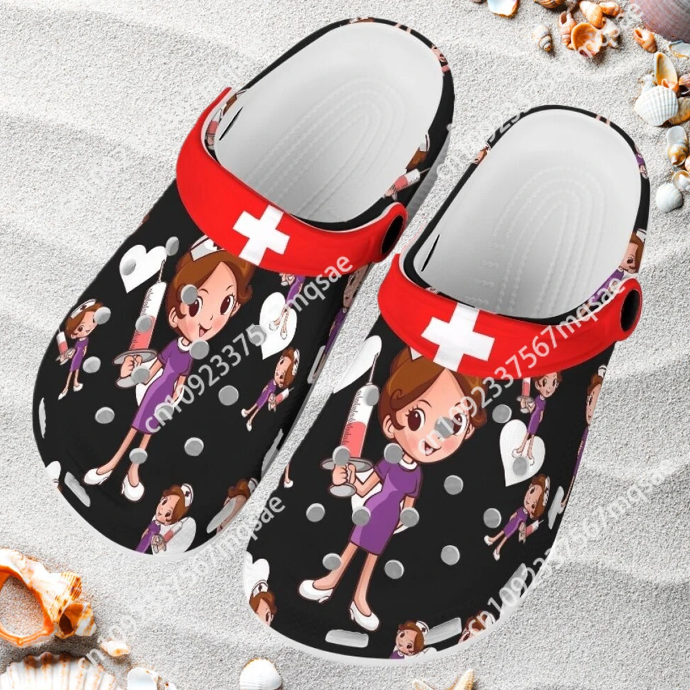 

Custom Women's Nurse Clog Shoes Non-Slip Breathable Nursing Slippers Kawaii Nurse First Aid Print Sandals Casual Slides Hot