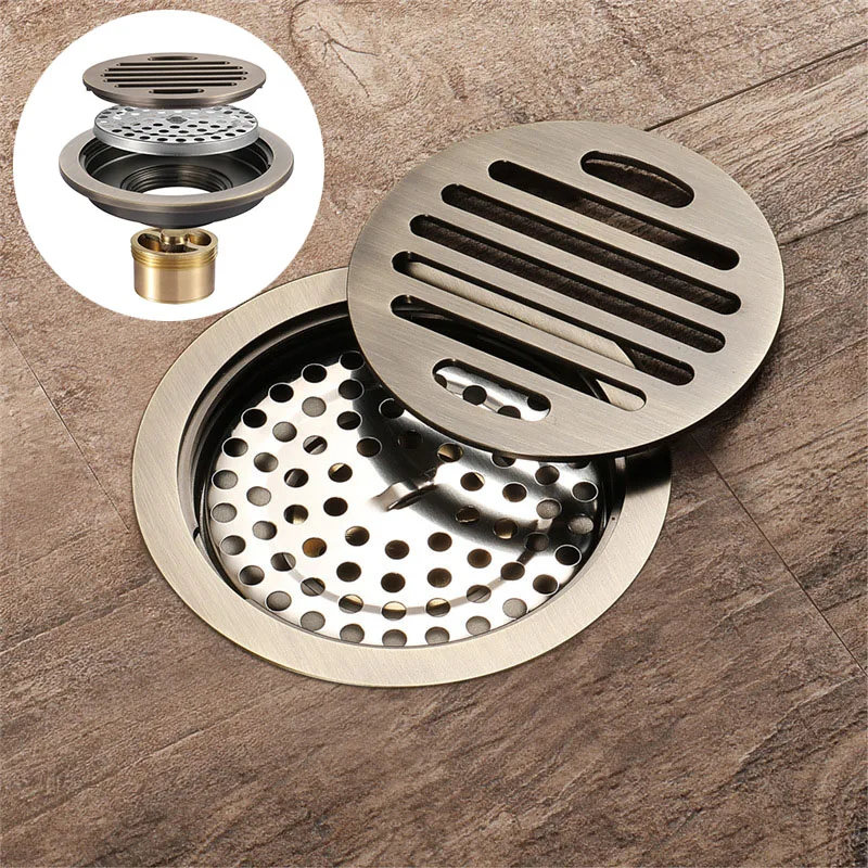 

10cm Round Bronze Floor Drain Deodorant Brass Kitchen /Bathroom Hair Filtration Copper Floor Drain