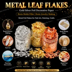 Golden Silvery Foil Decorative Paper Resin Mold Fillings Resin Jewelry Making Metallic Foil Flakes For Nail Art, Painting, Craft
