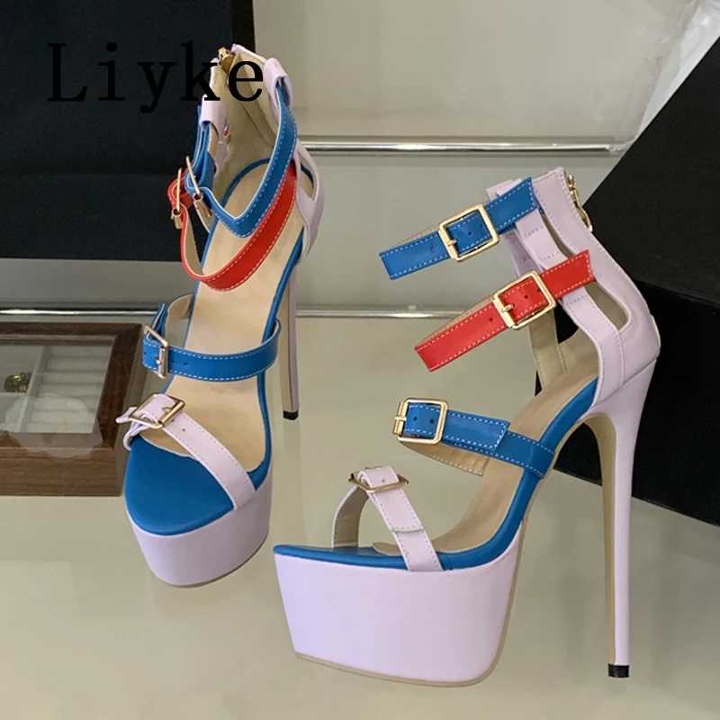 

Liyke Sexy Open Toe Party Stripper Pole Dance Shoes Runway Extreme High Heels Fashion Many Buckle Women Platform Sandals Pumps