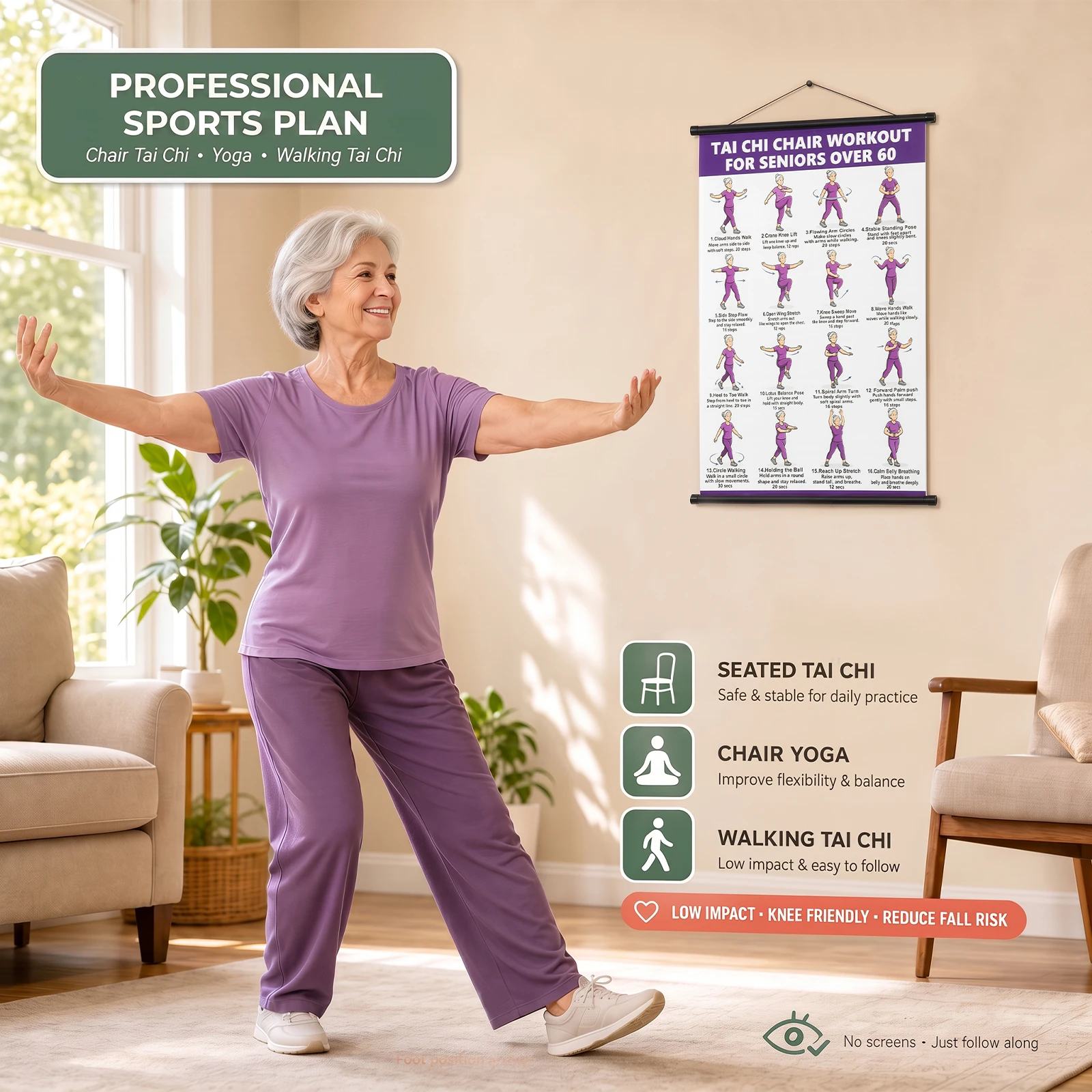 1/2Pcs Tai Chi Fitness Exercise Plan Poster Paper Home Exercise Seniors 30 Day Workout Guide Senior Home Health Gift Wall Chart