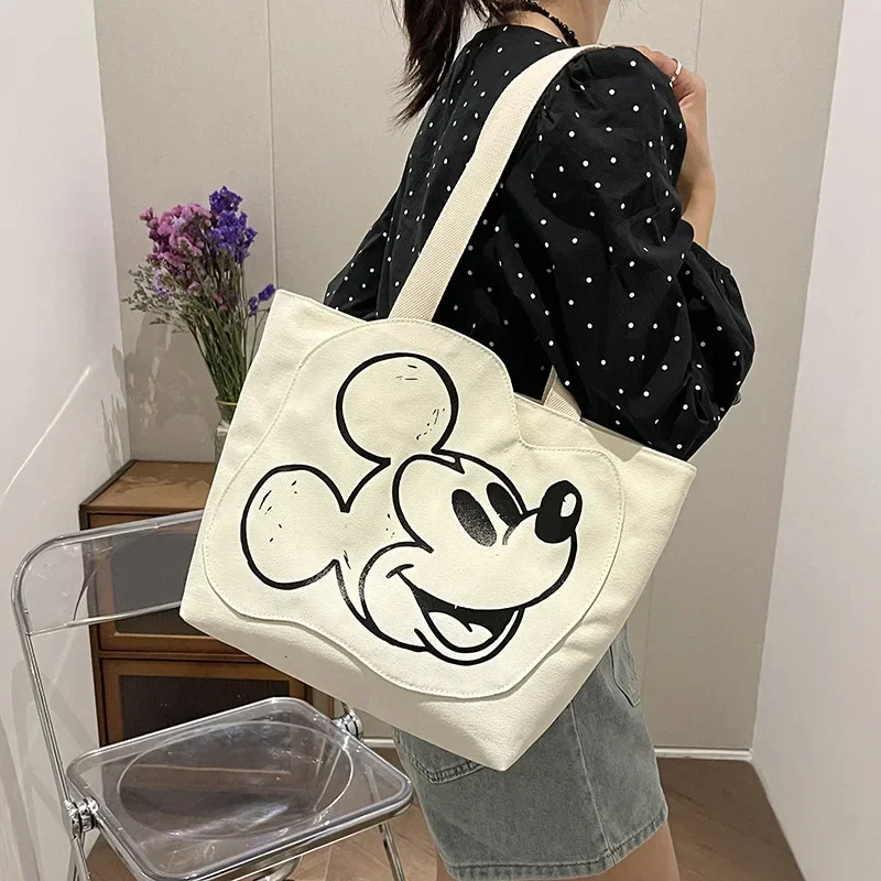 Disney Mickey Mouse Cute Canvas Tote Bag girl Cartoon Fashion Shoulder Bag Middle School Student Class storage Book Bag handbag