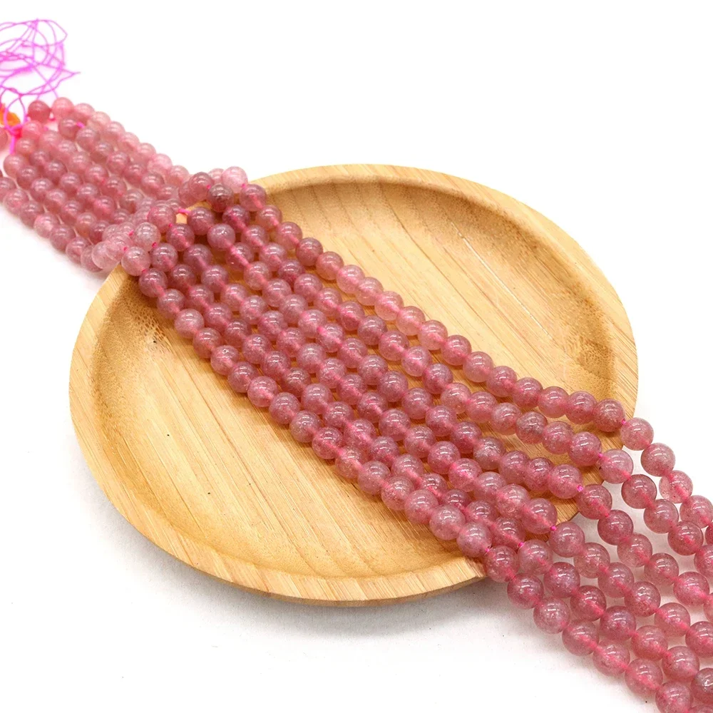 Exquisite Natural Strawberry Quartz Polished Round Spherical Straight-hole Loose Beads DIY Accessories for Necklaces Bracelets