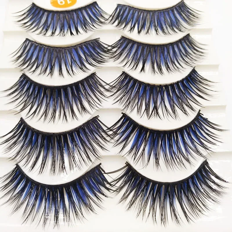 5 Pairs Crisscross False Eyelashes Long fake lashes Eye Lashes Extension Eye Makeup Tools For Party Club Black with Blue