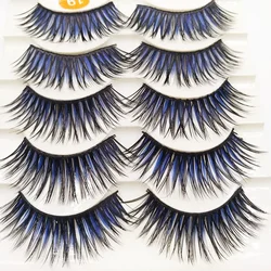 5 pares de pestañas postizas entrecruzadas pestañas postizas largas extensión de pestañas herramientas de maquillaje de ojos para fiesta Club negro con azul