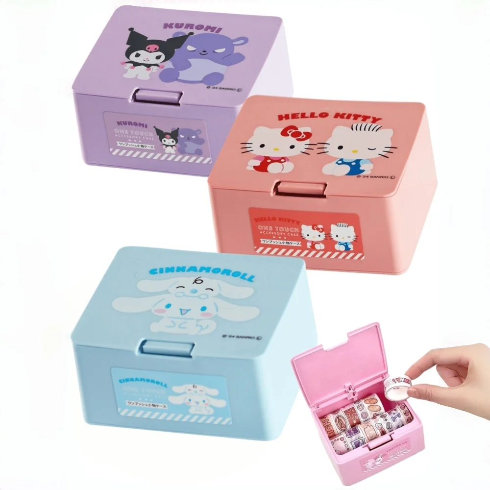 1 Stück Hellokitys Kuromi Kunststoff-Aufbewahrungsbox mit Drucköffnungsdeckel - Moderne Aufbewahrung für Zahnseide, Kosmetikpads und Kleinteile – Detail 1