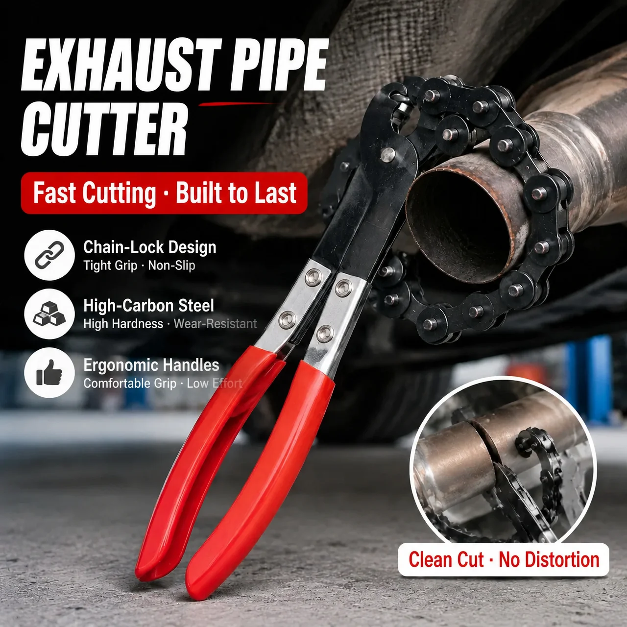 Chain Exhaust Pipe Cutter Ratcheting Tailpipe Cutting Pliers Auto Muffler Tube Cutter For PVC Aluminum Copper Motorcycle Repair