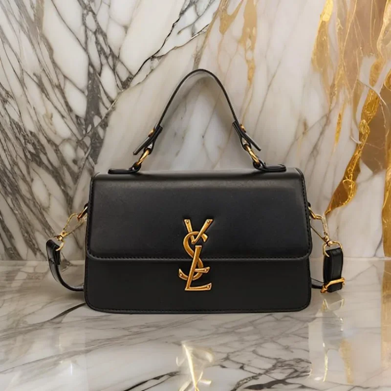 

Trendy Designer Crossbody Bag Paris Fashion - Chic Minimalist Leather Purse With Gold Logo Accent