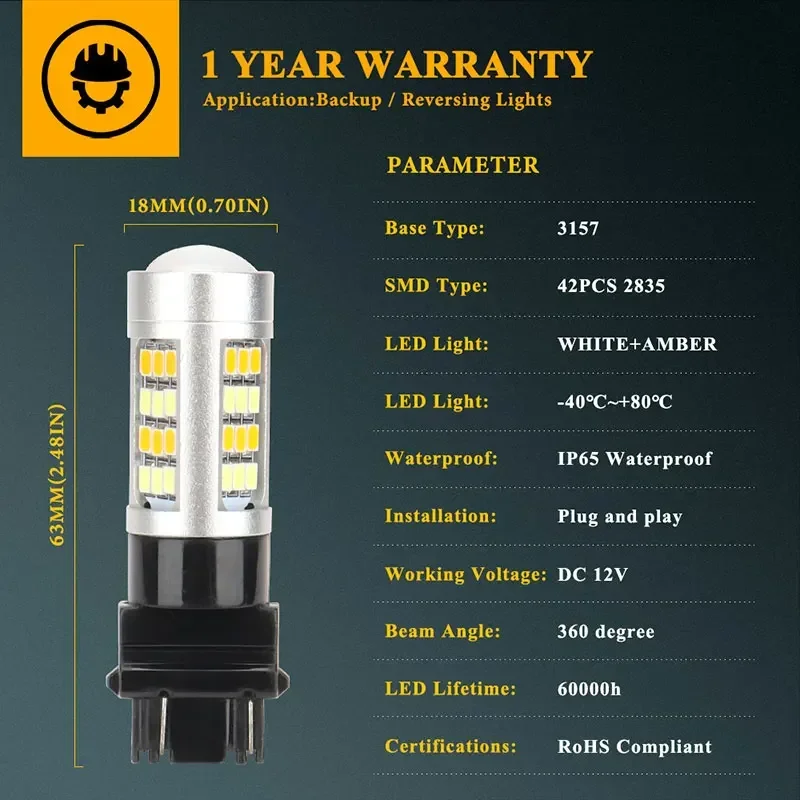 2 قطعة T25 3157 ثنائي اللون P27/7 واط 42SMD السوبر مشرق سيارة عكس مصباح النهار تشغيل ضوء بدوره إشارة الفرامل عكس ضوء 12 فولت #2