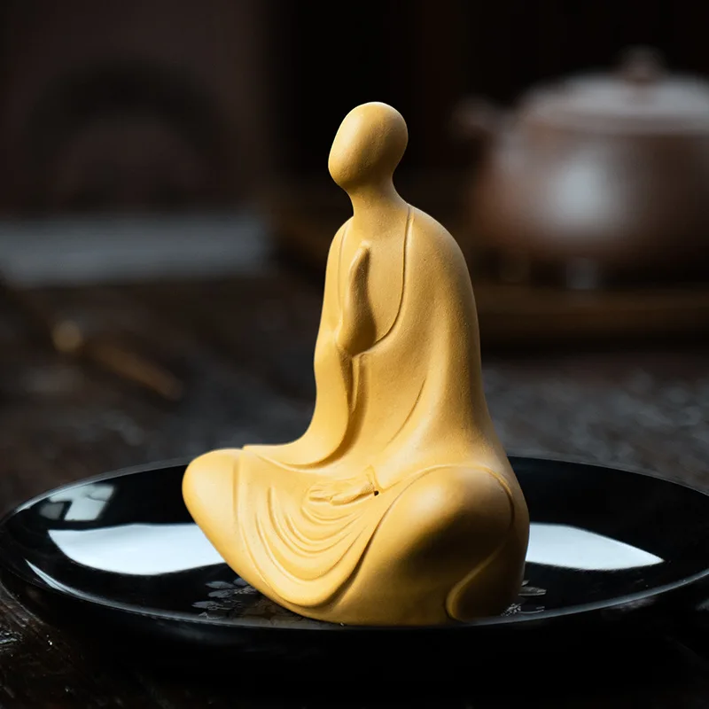 Yixing purple sand tea pet faceless Buddha tea set ornament small novice Zen small monk desktop decoration