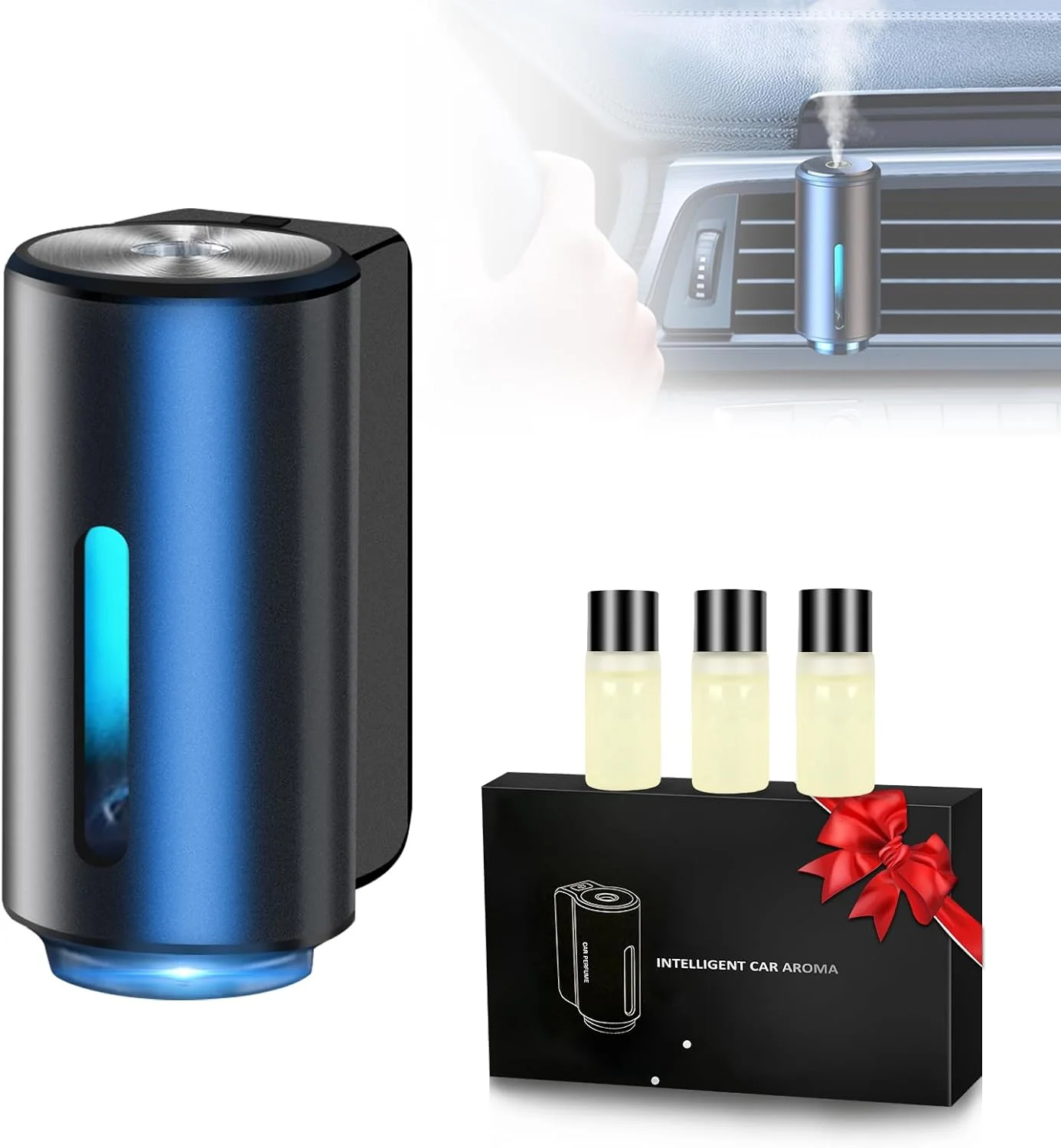 Smart Car Aromatherapie Diffusor Duft Auto Lufterfrischer mit drei Diffusoren für ätherische Öle, verstellbarer Luftbefeuchter