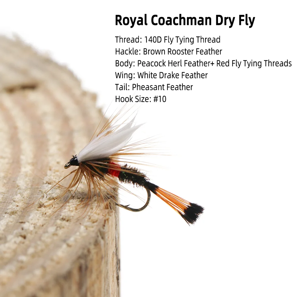 6pcs/10pcs #10 Royal Coachman Dry Fly Peacock Herl Feather Royal Wulff Barbed Fish Hook Mayfly Trout Panfish Perch Fishing Lures view 2