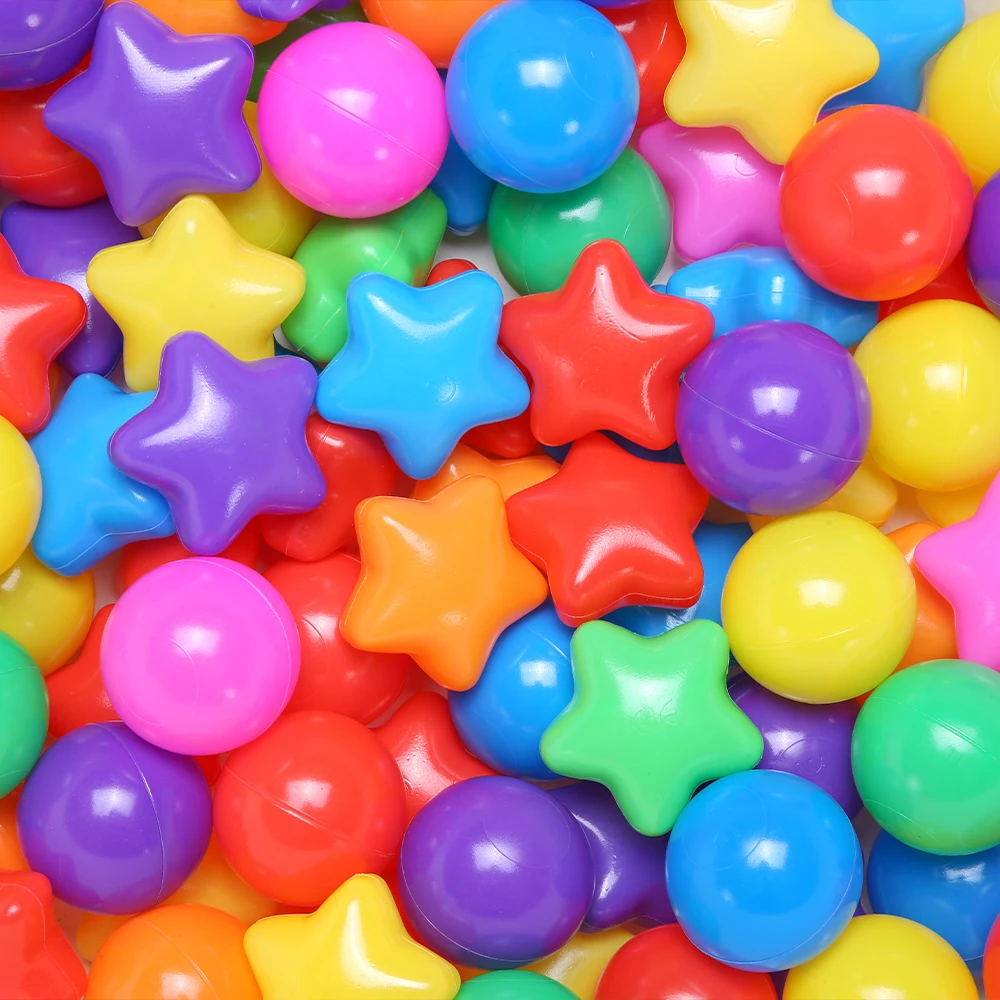 耐衝撃ボールピットボール150個入り プラスチックボール 2.16インチ 星型と丸型 子供用 室内屋外プレイテント用