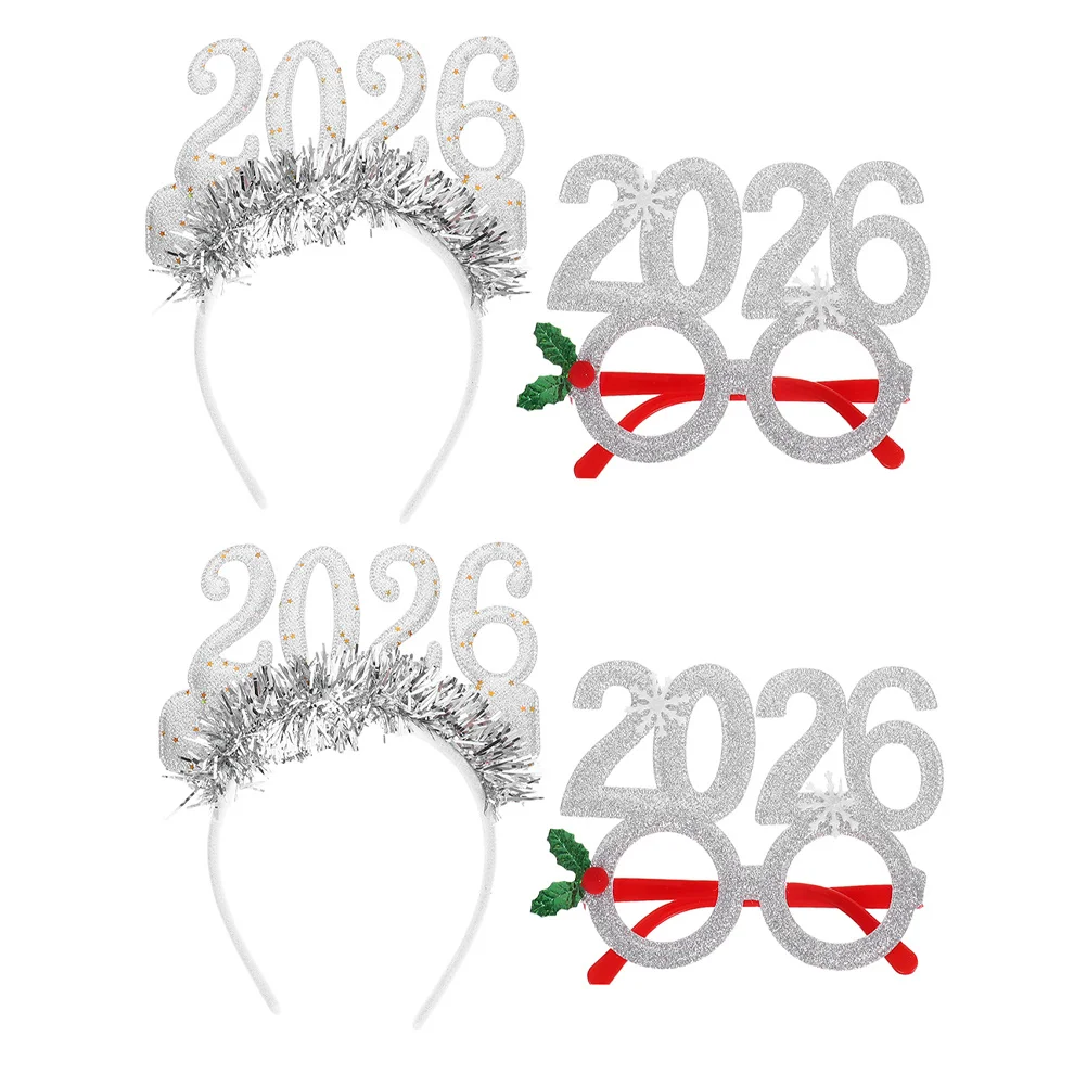 4 Stück Neujahrs-Stirnbänder 2026 Festliches Zahlen-Design Feiertagsparty-Dekoration Haaraccessoire für Heiligabend-Feier Foto