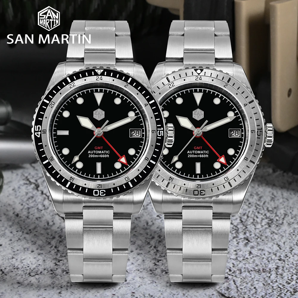 San Martin 2023 New Men Watch SN112G GMT NH34 Automatic Bidirectional Bezel 200m Diving Sapphire Luminous Date Luxury Wristwatch