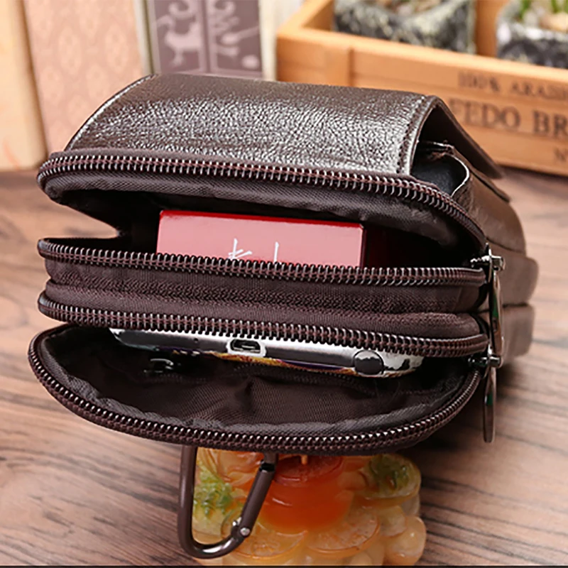 Genuine Leather Fanny Waist Pack Cell/Mobile Phone Case Purse Money Men Belt Bum Pouch Hook Bag