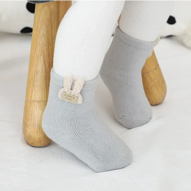 3pcs Children Socks Thicken Autumn Winter Terry-loop Hosiery Baby Boy Girl Cotton Cartoon Socks Warmth Slipper Socks 0-5 Years