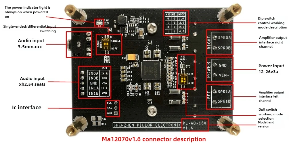 คุณภาพสูงเครื่องขยายเสียงดิจิตอล HIFI CLASSD BOARD MERUS MA12070 2X80W V1.6