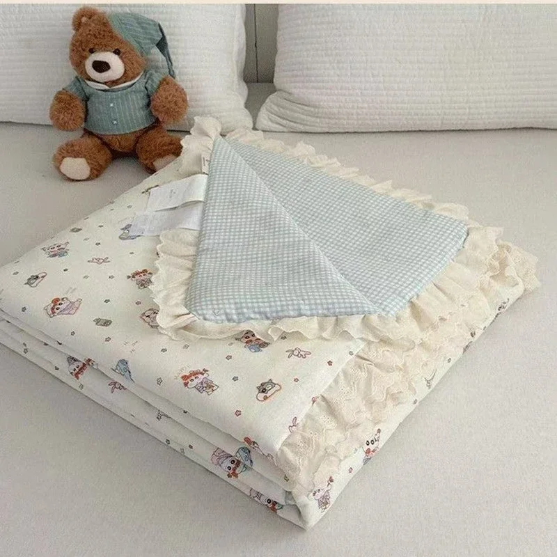 Pure Cotton Lace Quilt Cartoon Printed Blanket Children Summer Comforter Twin Queen Size Class A Bedding Single Double Bed Duvet