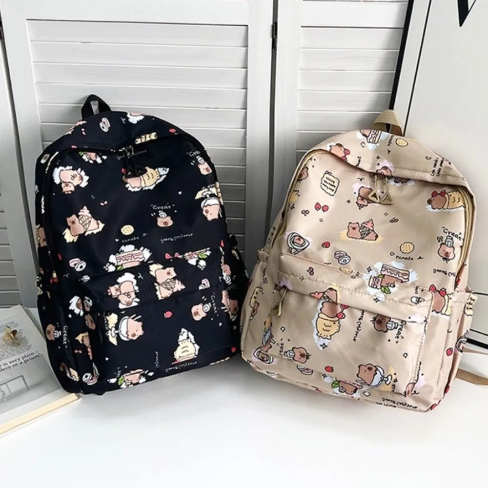 

Нейлоновый рюкзак с изображением капибары, легкий, с широкими лямками, в корейском стиле, с мультяшным животным принтом, многофункциональный, большой вместимости, школьный ранец