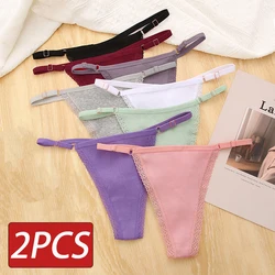 2PCS/Set Lace Cotton Women's Panties Sexy Adjustable Strap Thongs Women Low Waist Underwear Female Lingerie Intimates S-XL