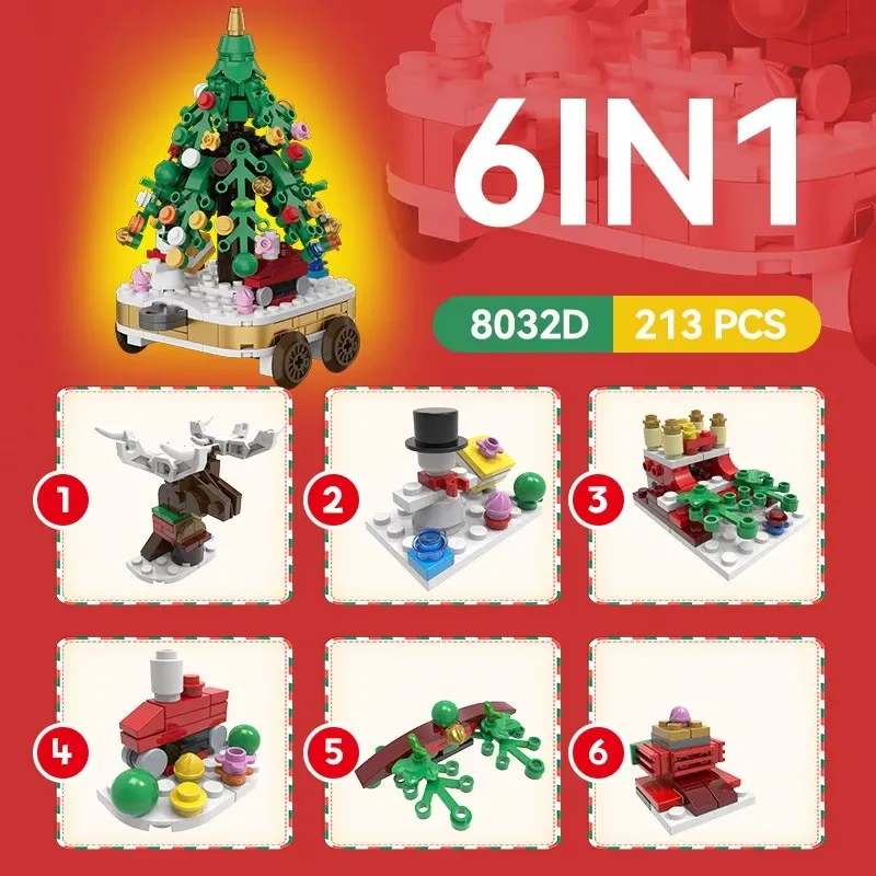 City Creativity Winter Village Christmas Holiday Train Candy House Christmas Tree Model Building Blocks Bricks Kids Toys Gift