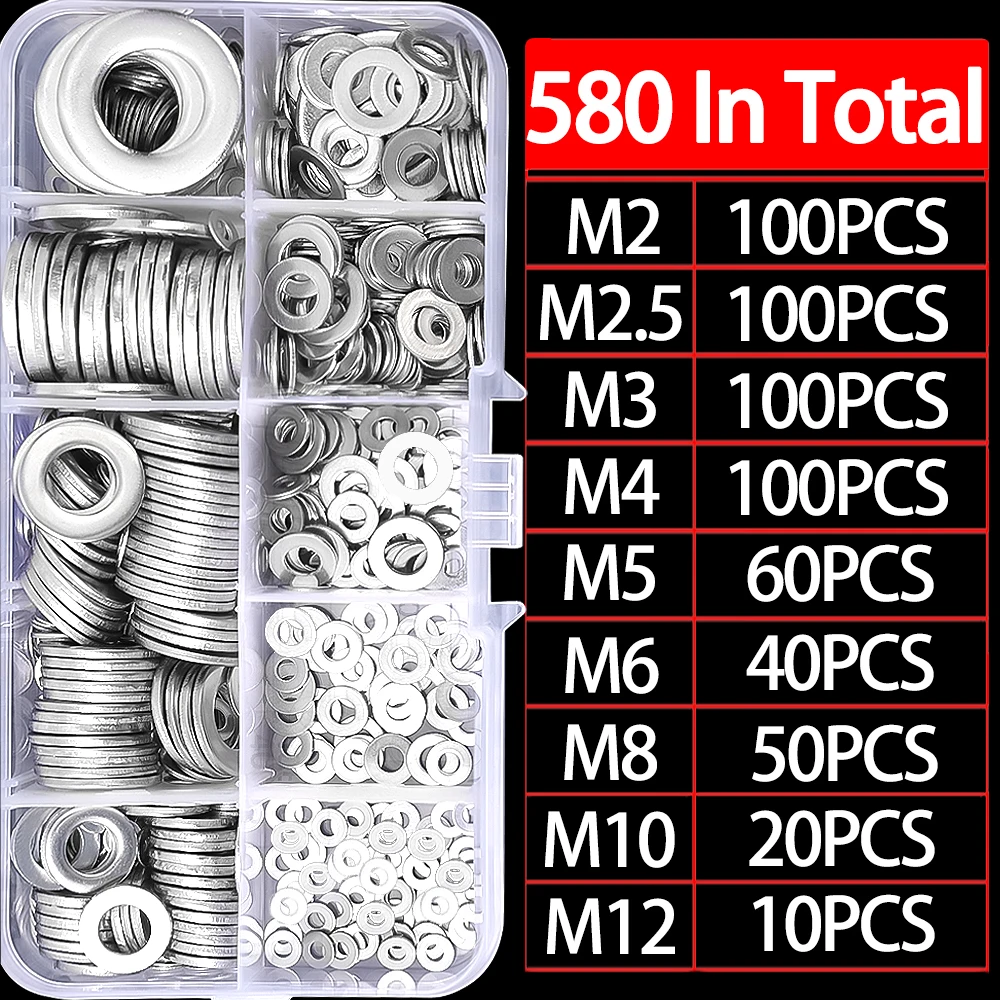 

Stainless Steel Sealing Solid Gaskets Washers M2 M2.5 M3 M4 M5 M6 M8 M10 M12 Sump Plug Oil for General Repair Seal Ring Set