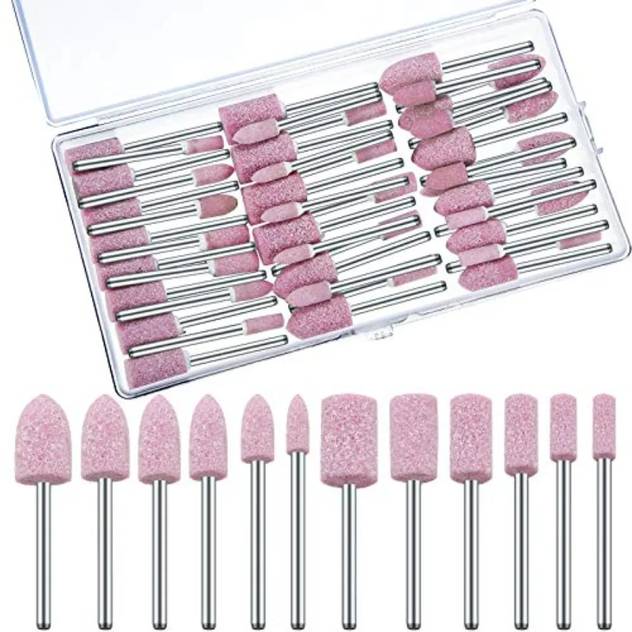 

48 Pieces Abrasive Mounted Stone Grinding Wheel Head Mounted Grinding Point Stone Heads with Box Compatible with Dremel Rotary