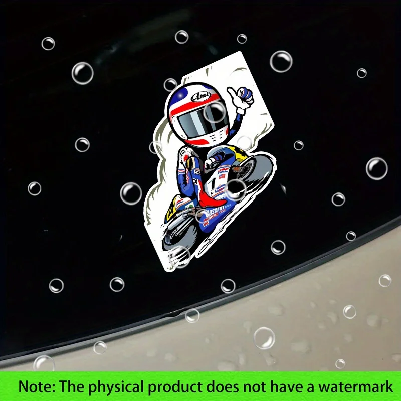 Cartoon Chibi Moto Rider Thumbs Up Stickers, Waterproof Racing Biker Decals for Car Window Helmet Decor