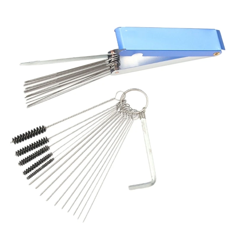 Professional Carburetor Cleaning Set, 5 Brushes Wrench, 10 Cleaning Wires, Sharpening Tool Kits for Vehicle Maintenance