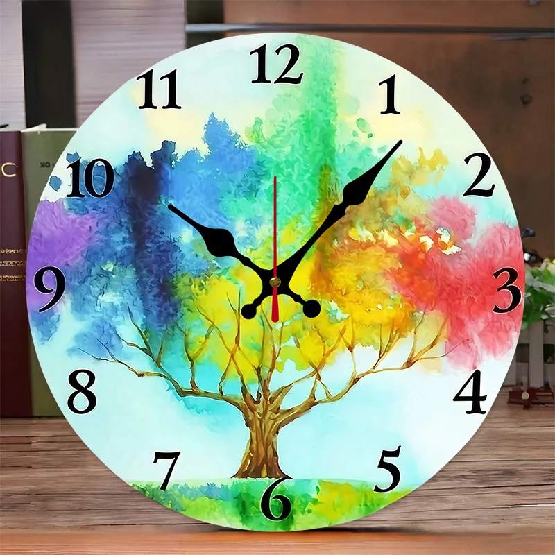 ساعة حائط معلقة خشبية مستديرة صامتة من Lucky Tree، مناسبة لغرفة المعيشة والمكتب وغرفة الدراسة وغرفة النوم والديكور المنزلي