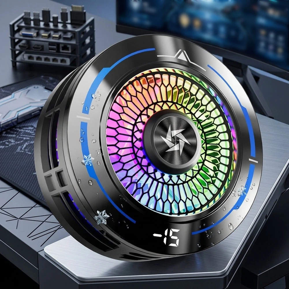 Powerful 2-in-1 Semiconductor Phone Cooler With AI Digital Display Silent Phone Radiator Stay Cool While Gaming Phone Accessory