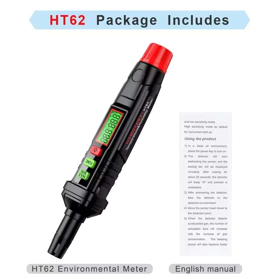 HABOTEST HT62 4-in-1 Digital Psychrometer Portable Thermo-Hygrometer Temperature and Humidity Meter Pen