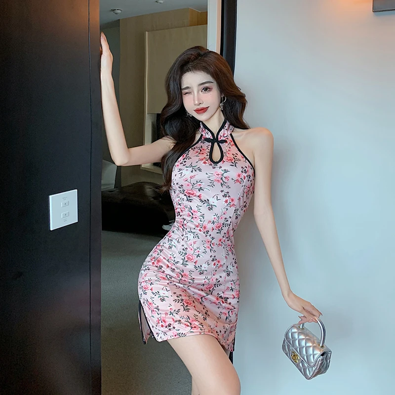 

Chinese Dress Vintage Cheongsam Elegant Floral Print Slim Cheongsam for Women