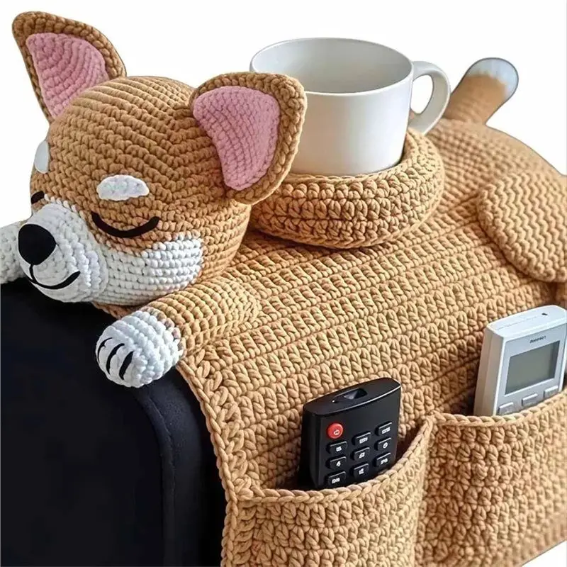 

AUAU-Органайзер для дивана, связаный крючком, для кошек и собак, для пультов, телефонов, лакомств, кружек, с функцией подставки