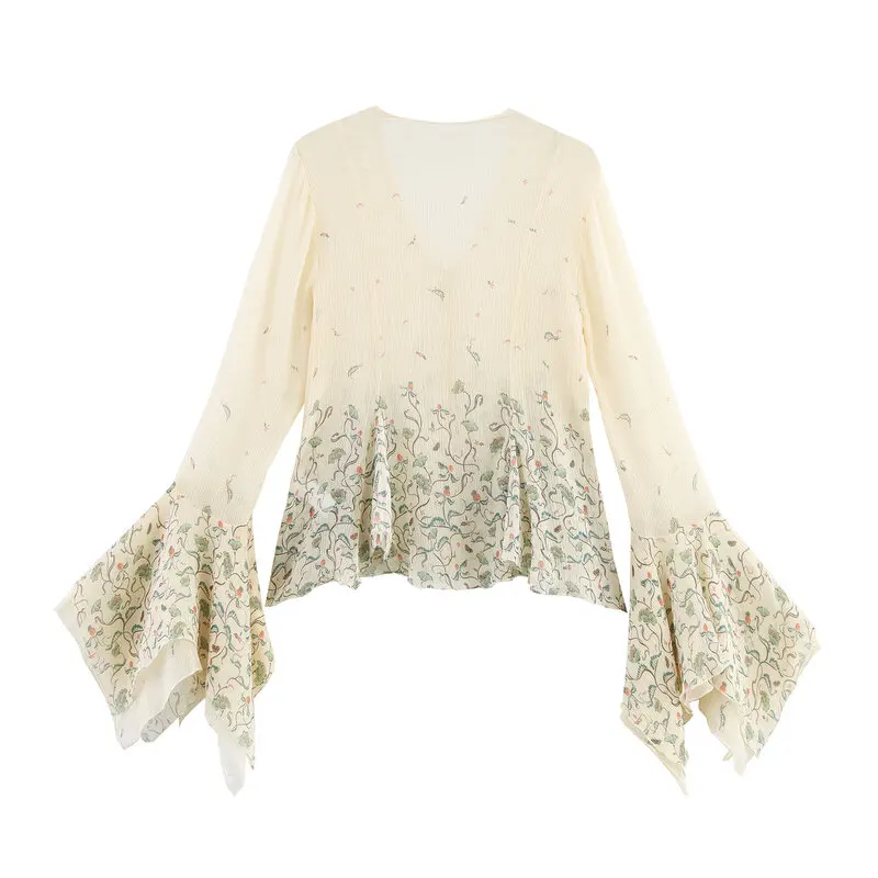 Modna długa koszula z dekoltem w serek, odzież damska, wiosna lato, nowość, uniwersalna francuska elegancja, luźny krój, detale na guziki.