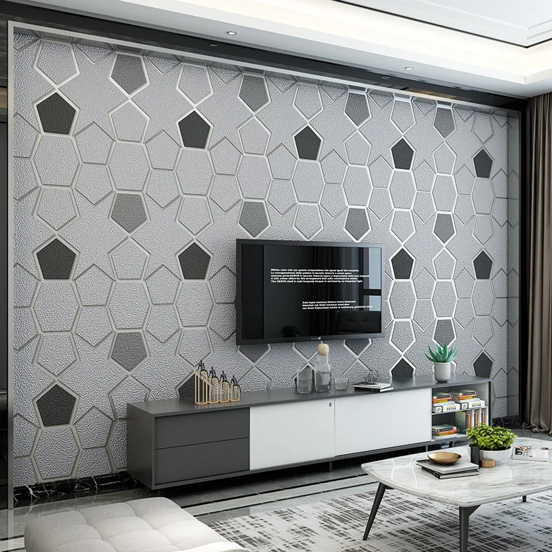 

Modern Simple Grid Lattice Wallpaper Grey TV Sofa Background Wall Mural Deerskin living room bedroom Hotel 3D Embossed Wallpaper